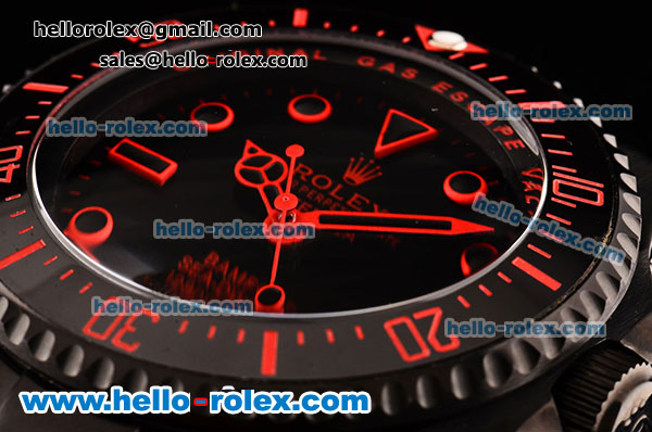 Rolex Sea-Dweller Bamford Asia 2813 Automatic PVD Case with PVD Strap Black Dial Red Markers - Click Image to Close